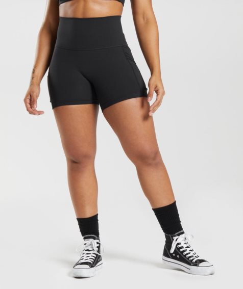 Women's Gymshark Legacy Ruched Tight Shorts Black | NZ 5GHSWR